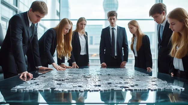 Foto ba grupo de profissionais de negócios trabalham juntos para resolver um quebra-cabeça