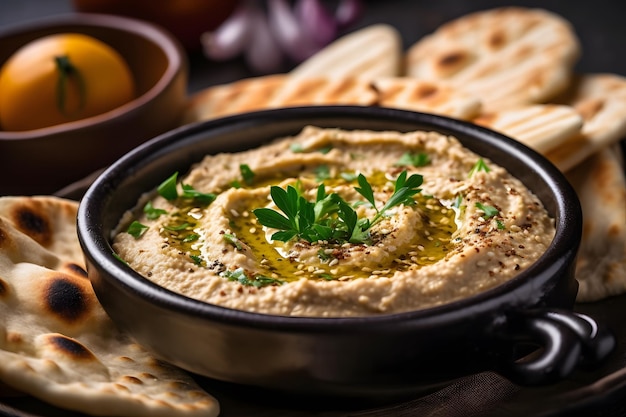 Baba ganoush en pan de pita es sabroso y fragante IA generativa