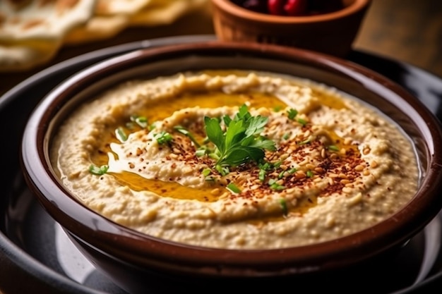 Baba ghanouj em um fundo de mármore generativo ai