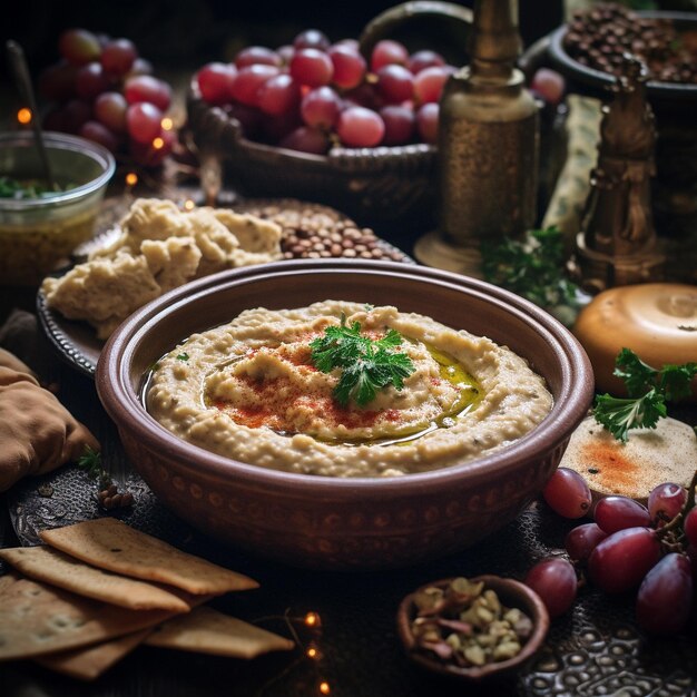 Baba ghanouj em um fundo de mármore generativo ai