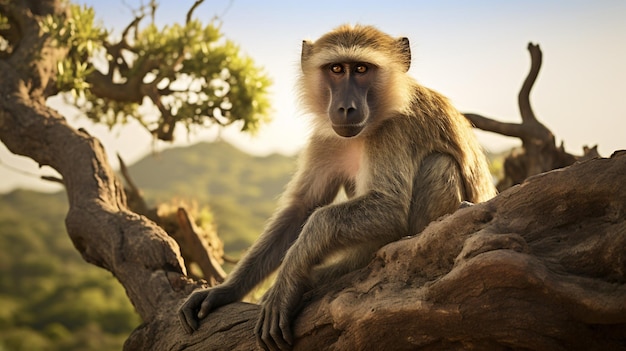 Baboon sitzt auf einem Baum