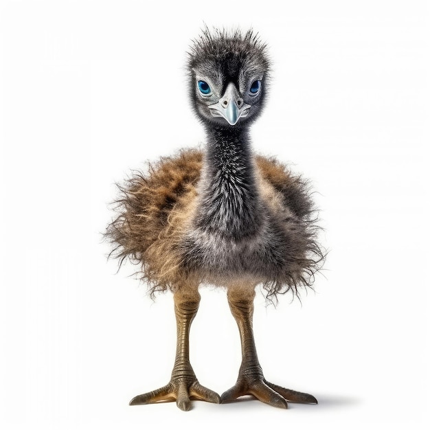 Baby Emu aislado en blanco generativo AI