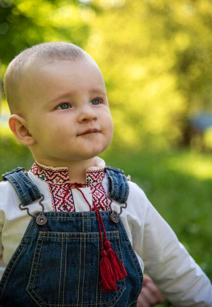 Baby im ukrainischen Vyshyvanka im Park