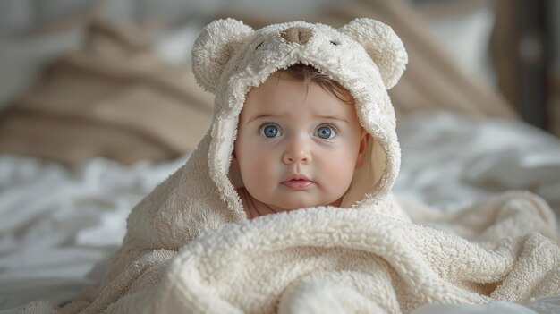 Baby in Teddybärde Decke gewickelt