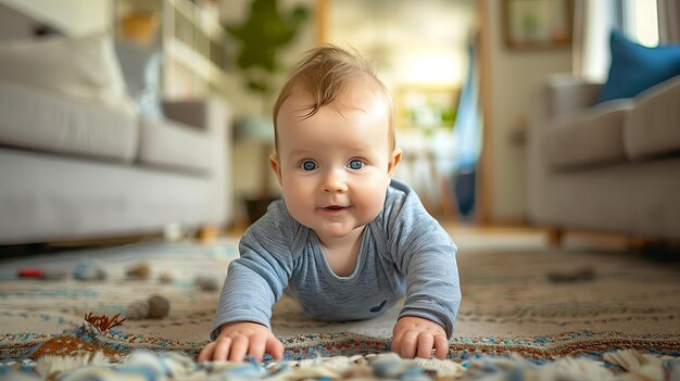 Baby kriecht auf dem Boden im Wohnzimmer