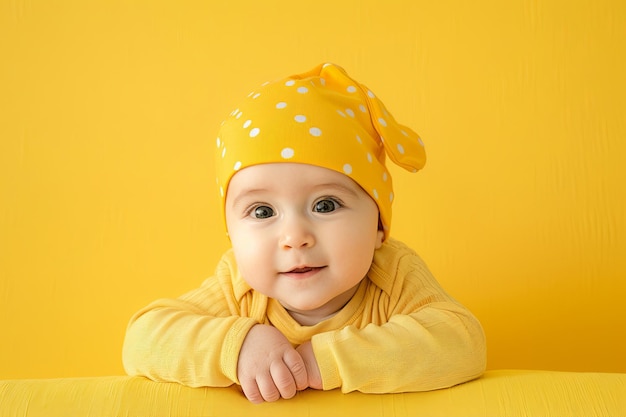 Baby mit einem gelben Polka-Punkt-Hut