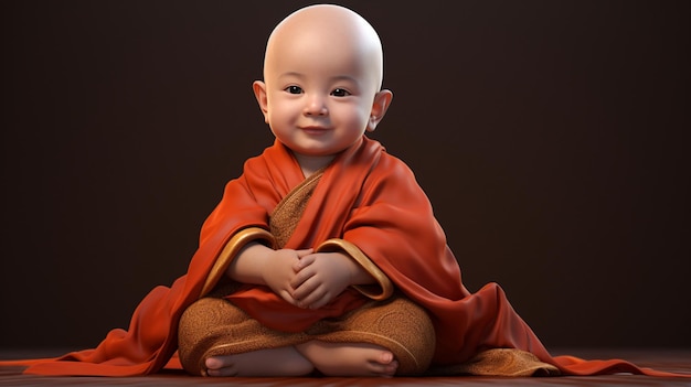 Baby-Mönch sitzende orangefarbene Robe Buddha hohe Auflösung Ai erzeugte Kunst