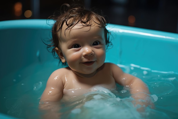 Baby nimmt ein Bad in einer Badewanne