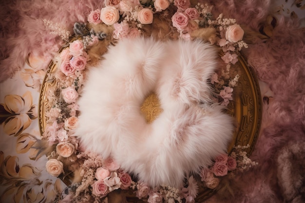 Baby Nursery Fur Bed Dreamy floral Sesión de fotos para telón de fondo digital