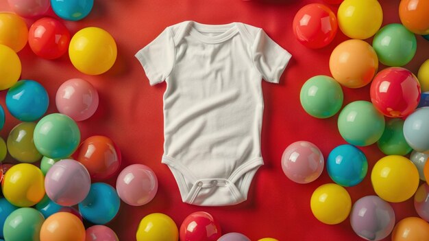 Foto baby onesie em bolas coloridas como doces brincalhão e vibrante