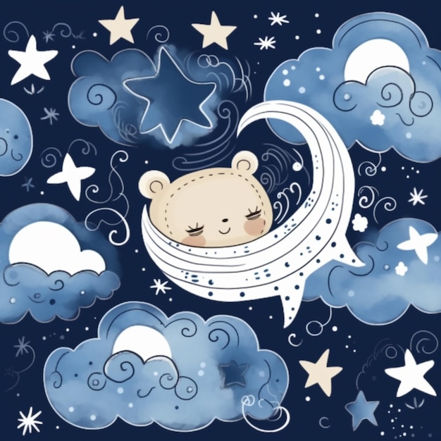 Baby schläft auf dem Mond. Illustration eines Babys, das auf dem Mond schläft