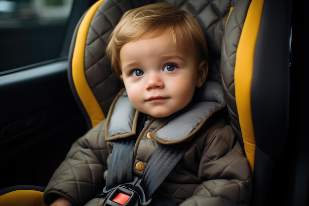 Baby sitzt im Autositz. Sicherheit geht vor: Konzept Generative KI