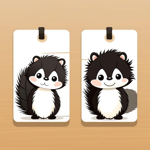 Foto baby skunk tag card manila papel cartoon estilo preto e whi 2d vector design coleção cartão plano