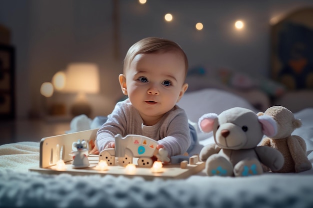 Baby spielt auf dem Bett