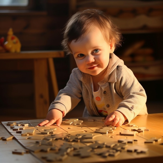 Baby spielt mit Puzzle Baby spielt Foto