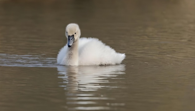 Baby stumm Schwan Cygnus olor geht aus dem Wassersee