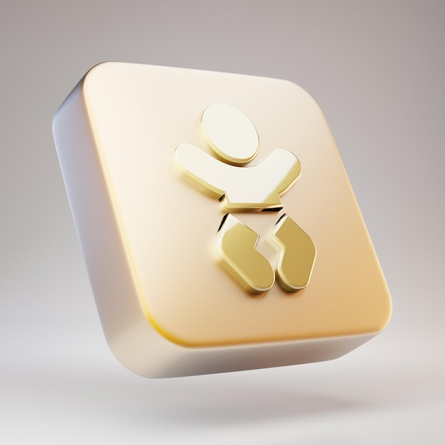 Baby-Symbol. Goldenes Babysymbol auf mattgoldener Platte. 3D-gerendertes Social Media-Symbol.