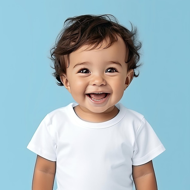 Baby trägt ein weißes T-Shirt ohne Muster