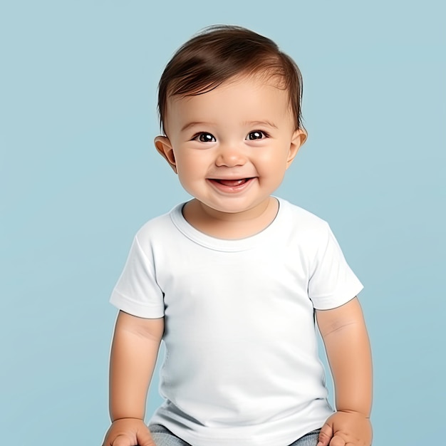 Baby trägt ein weißes T-Shirt ohne Muster