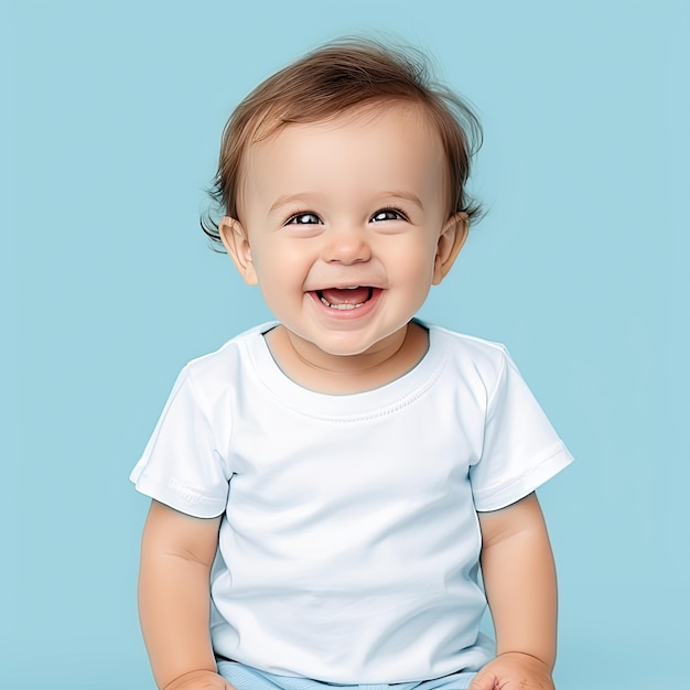 Baby trägt ein weißes T-Shirt ohne Muster