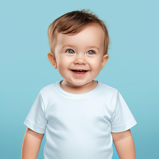 Baby trägt ein weißes T-Shirt ohne Muster