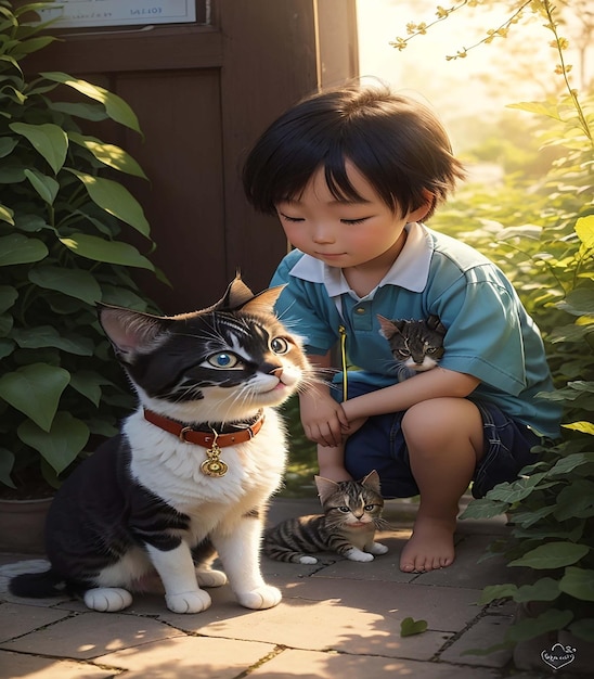 Babykatze mit Katzenjunge, es ist ein gutes Traumbild