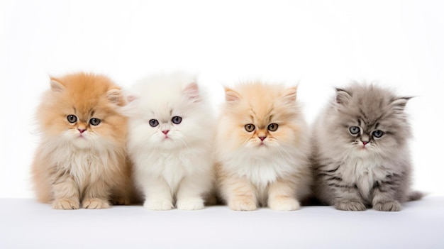 Babykatzen in einer Reihe auf isoliertem weißem Hintergrund
