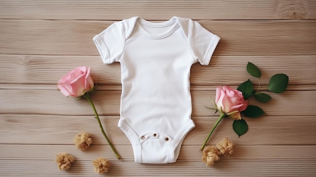 Babykleidung für ein Baby auf einem hölzernen Hintergrund.