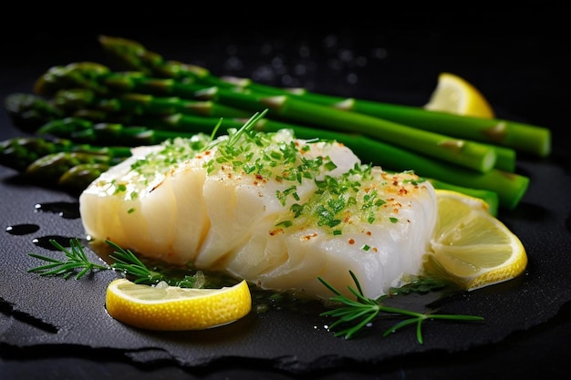 Bacalao al horno con mantequilla de ajo de limón y al vapor como