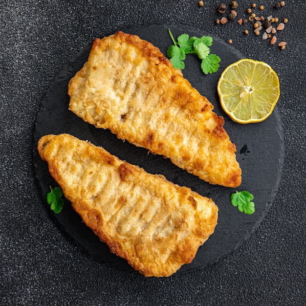 bacalao pescado frito rebozado delicioso marisco comida saludable comida snack en la mesa espacio de copia comida