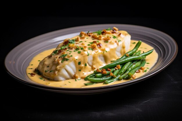 Bacalhau assado com ervas e limão servido com vapor