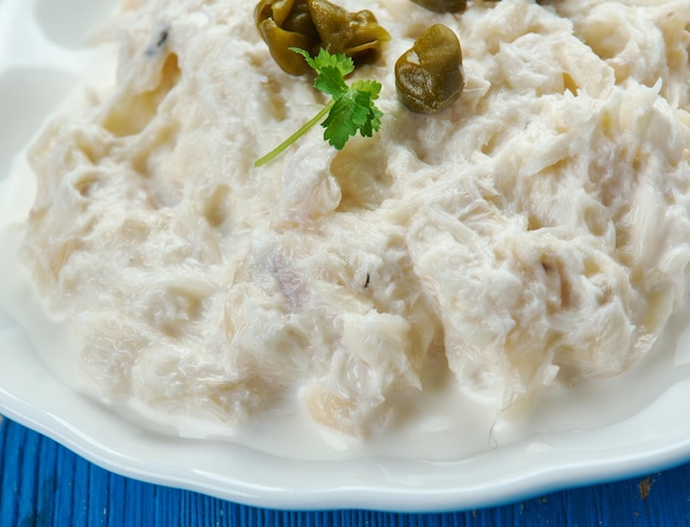 Baccala Mantecato alla veneziana, Bacalhau à Veneza. Cozinha italiana.