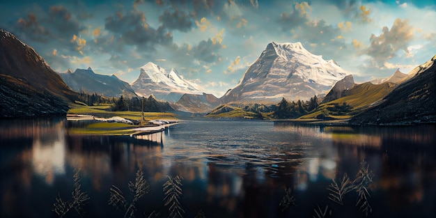 Bachalpsee. Höchste Gipfel Eiger, in berühmter Lage. Schweiz-Alpen - Grindelwald-Tal