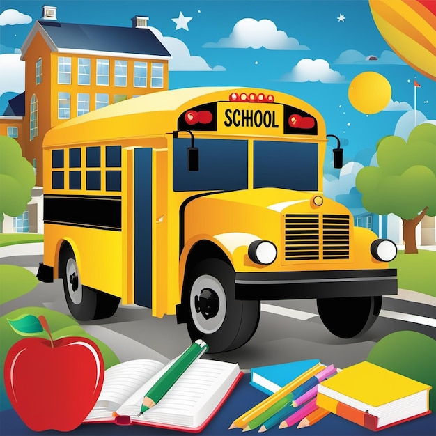 Back-to-School-Konzept mit Schüler- und Bus-Ai generiert