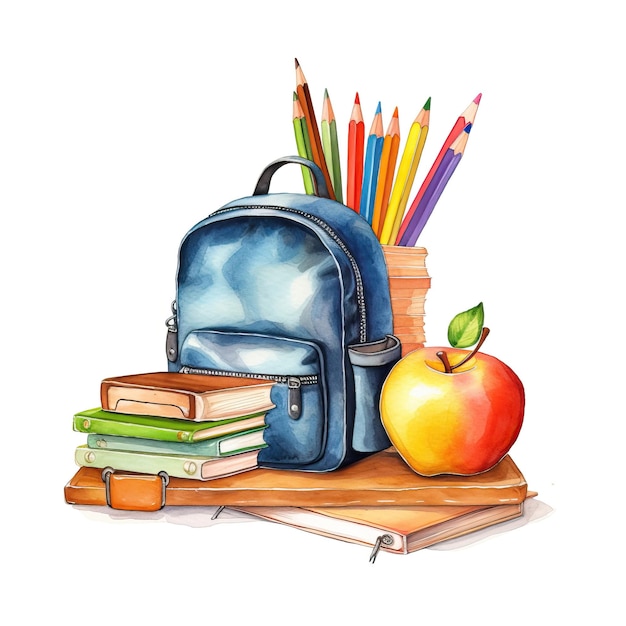 Back to school-Thema Back to school Aquarell-Stilkarte mit hochwertigem AI-Bild generiert