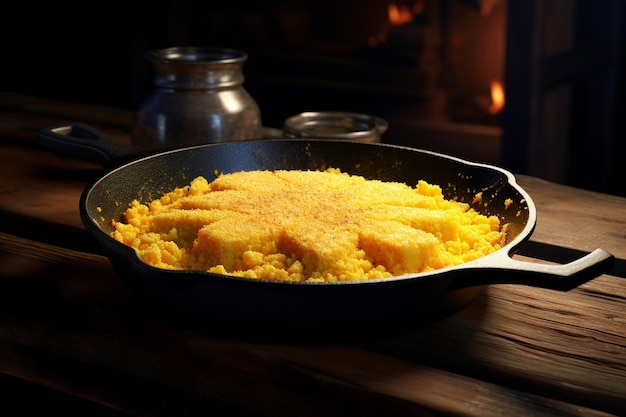 Backen von Maisbrot in einer Castiron-Pfanne, bei der t 00262 02 gefangen wird