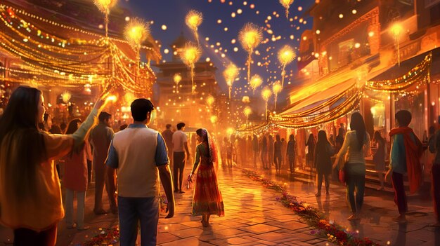 Background da celebração de Diwali com o povo indiano Generative Ai