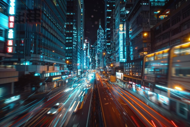 Background de tecnologia de velocidade abstrata com cenas noturnas da cidade de Hong Kong