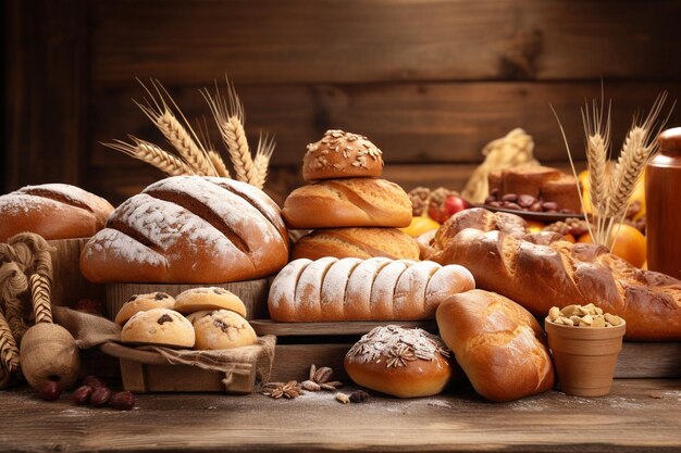 Background der Bäckerei mit Süßigkeiten und Brot