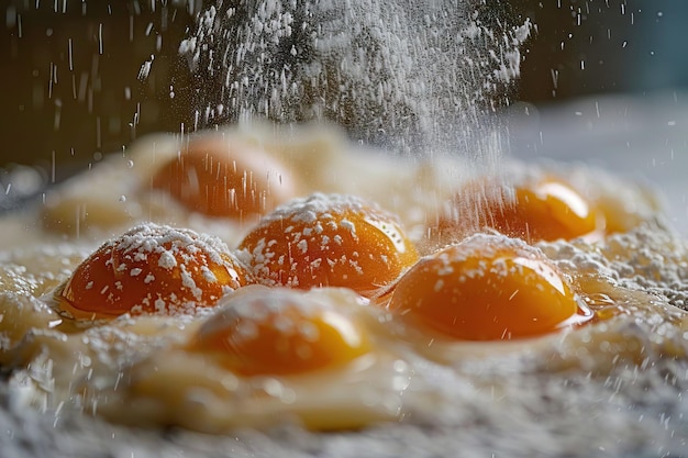 Background für das Backen mit rohen Eiern, Zucker und Mehl