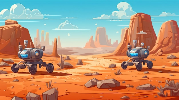 Background mars rovers e exploração planetária Aventura científica com os Mars rovers através de uma ilustração que combina fundos abstratos e banner Generative AI