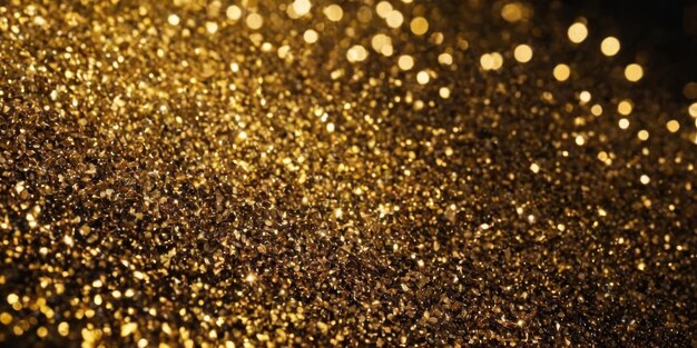 Foto background of abstract glitter lights gold and black de focused banner