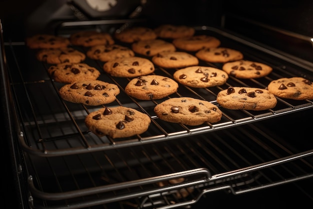 Backrost, der frisch gebackene Kekse im Ofen aufhängt, erstellt mit generativer KI
