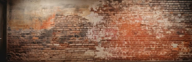 Backsteinmauer in roter Farbe, breites Panorama des Mauerwerks, ai generativ