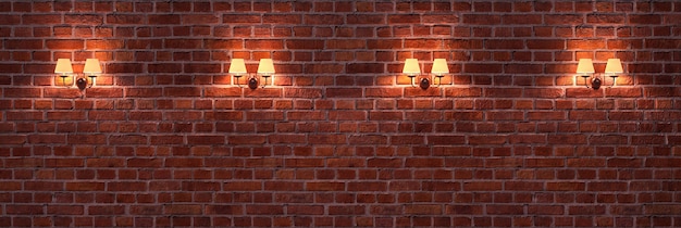 Backsteinmauer mit eleganten Lampen.