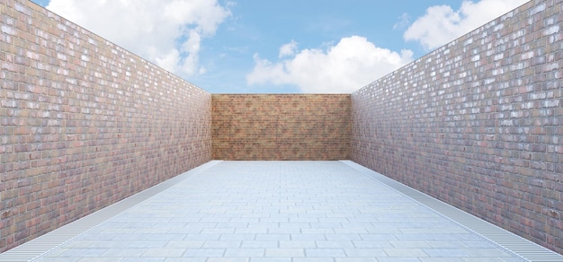 Backsteinmauer-Zementboden-Bühnenszene alter Zementboden 3D-Illustration