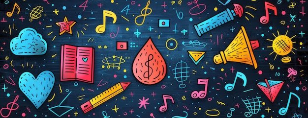 Backtoschool fondo patrones geométricos eléctricos y iconos notas musicales e instrumentos