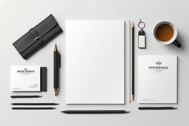 BacktoSchool Stationery Mockup Presente Designs Acadêmicos com Espaço Branco Limpo