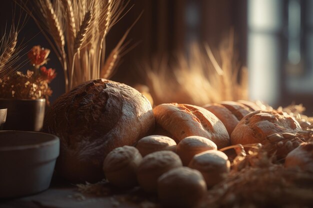 Backwaren, Brötchen, frisches Brot, Weizenmehl, selbstgemachtes Essen, kreative Fotos, Getreideprodukte, natürlich, biologisch, die Hauptmahlzeit, heißes Sortiment