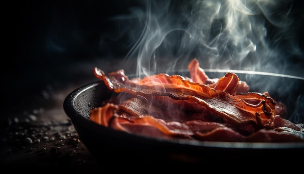 Bacon grelhado de carne de porco defumada, uma refeição gourmet gerada por IA